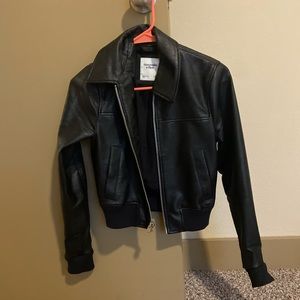 Leather bomber jacket